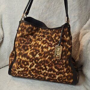 COACH 32410 Madison Phoebe Shoulder Bag in Ocelot Leopard Print - Leather Trim